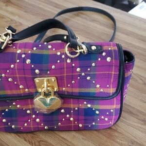 BRAND NEW BETSEYVILLE BETSEY JOHNSON Plaid Studded Handbag with Heart Lock
